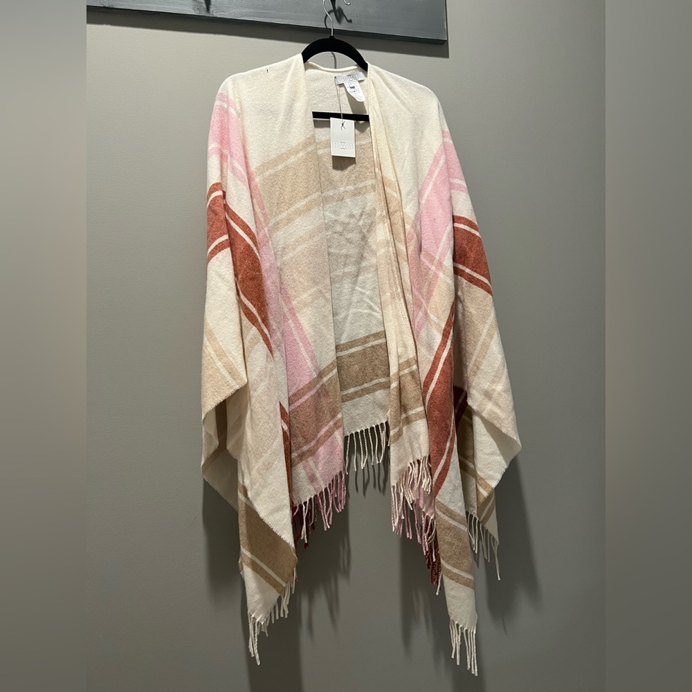 Laurence Tavernier plaid poncho NWT